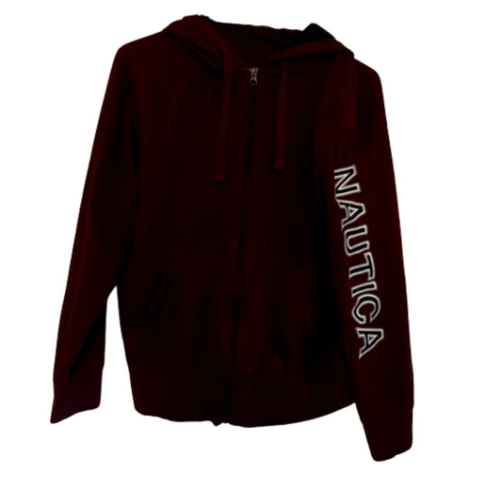 Nautica Men’s Zip Sweatshirt Medium Maroon Cotton Blend Pullover